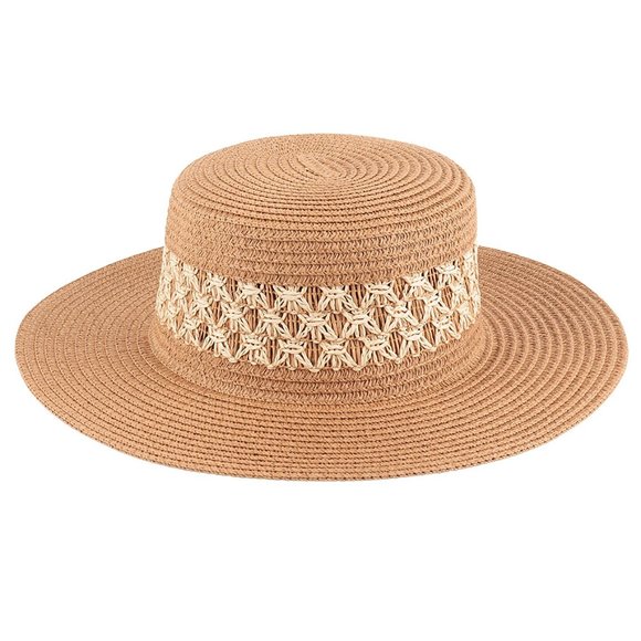 NEW Natural Tan Mix Contrast Weaved Straw Wide Brim Panama Floppy Beach Sun Hat - Picture 5 of 11